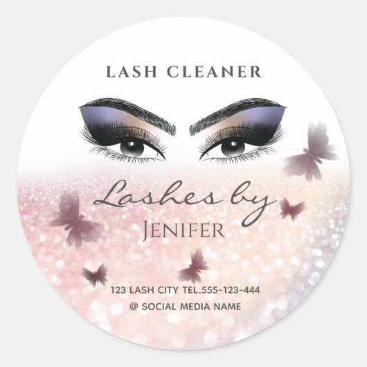 Chic glittery sparkle lash-reiniger ronde sticker (Voorkant)