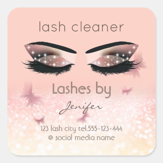 Chic glittery sparkle lash-reiniger vierkante sticker (Voorkant)