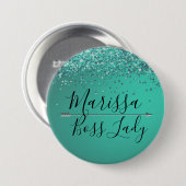 Chic Glittery Turquiose Boss Lady Ronde Button 7,6 Cm (Voorkant /achterkant)