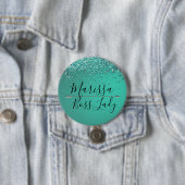 Chic Glittery Turquiose Boss Lady Ronde Button 7,6 Cm (In situ)