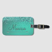 Chic Glittery Turquiose, op maat gemaakt Bagagelabel (Voorkant (horizontaal))