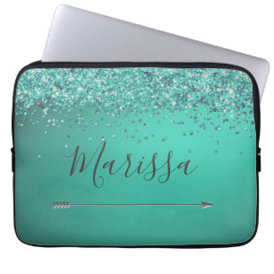 Chic Glittery Turquiose, op maat gemaakt Laptop Sleeve
