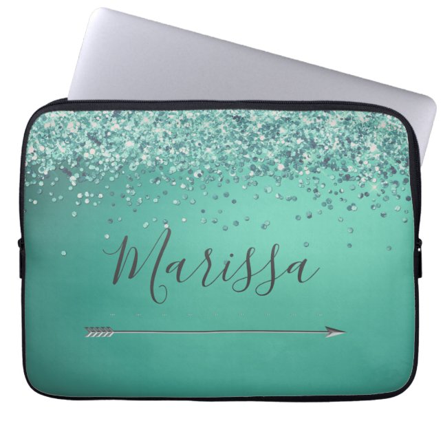 Chic Glittery Turquiose, op maat gemaakt Laptop Sleeve (Voorkant)