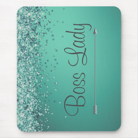 Chic Glittery Turquiose Personalized Boss Lady Muismat (Voorkant)