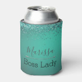 Chic Glittery Turquoise Personalized Boss Lady Blikjeskoeler (Blikje Voorkant)