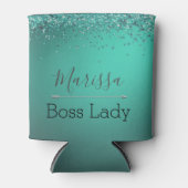 Chic Glittery Turquoise Personalized Boss Lady Blikjeskoeler (Voorkant)
