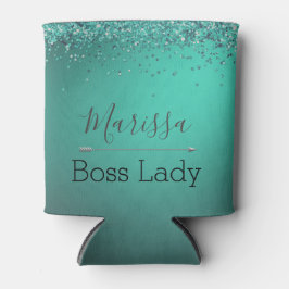 Chic Glittery Turquoise Personalized Boss Lady Blikjeskoeler
