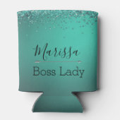Chic Glittery Turquoise Personalized Boss Lady Blikjeskoeler (Achterkant)