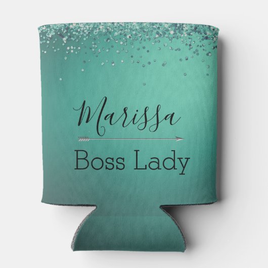 Chic Glittery Turquoise Personalized Boss Lady Blikjeskoeler (Achterkant)