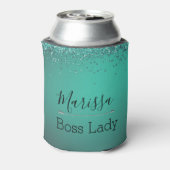 Chic Glittery Turquoise Personalized Boss Lady Blikjeskoeler (Blikje Achterkant)