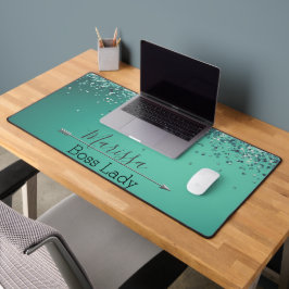 Chic Glittery Turquoise Personalized Boss Lady Bureaumat
