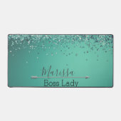 Chic Glittery Turquoise Personalized Boss Lady Bureaumat (Voorkant)
