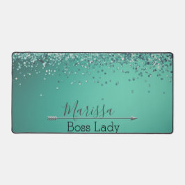 Chic Glittery Turquoise Personalized Boss Lady Bureaumat