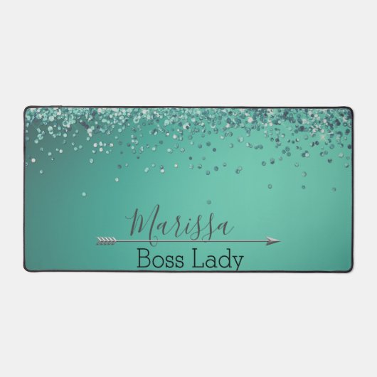 Chic Glittery Turquoise Personalized Boss Lady Bureaumat (Voorkant)