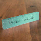 Chic Glittery Turquoise Personalized Boss Lady Naambordje (Zijkant)