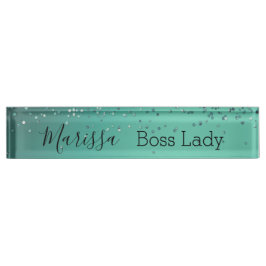 Chic Glittery Turquoise Personalized Boss Lady Naambordje