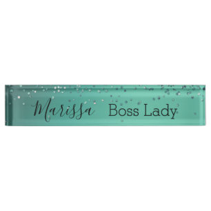 Chic Glittery Turquoise Personalized Boss Lady Naambordje