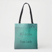 Chic Glittery Turquoise Personalized Boss Lady Tote Bag (Voorkant)