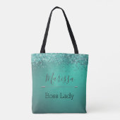 Chic Glittery Turquoise Personalized Boss Lady Tote Bag (Achterkant)
