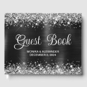 Chic Glittery Zwart Folie Bruiloft Gastenboek (Voorkant)