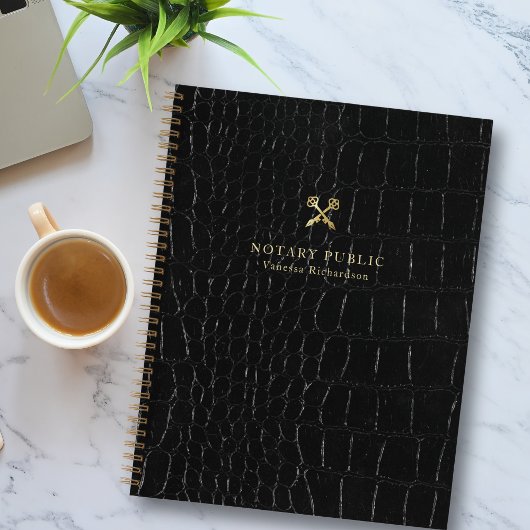 Chic Glossy Black Crocodile Gold Notaris Publiek Notitieboek