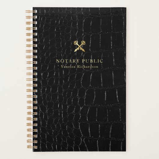 Chic Glossy Black Crocodile Gold Notaris Publiek Planner (Voorkant)