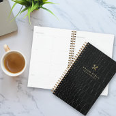 Chic Glossy Black Crocodile Gold Notaris Publiek Planner