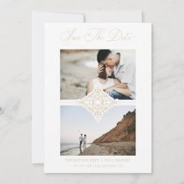 Chic Gold 2 Photos Ornament Sophisticated Wedding Save The Date