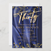 Chic Gold 30th Birthday Royal Blue Invitation Kaart (Voorkant)