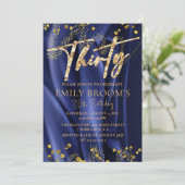 Chic Gold 30th Birthday Royal Blue Invitation Kaart (Staand voorkant)
