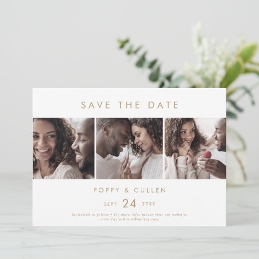 Chic Gold 3 Fotosjabloon Opslaan datum Save The Date (Staand voorkant)