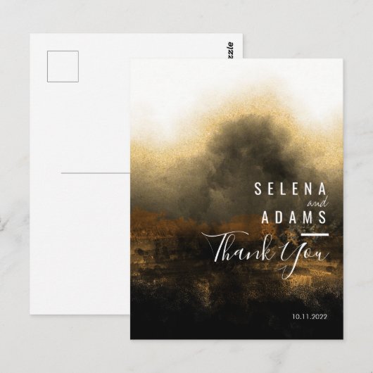 Chic Gold Abstract Typografie Weddenschap Hartelij Briefkaart (Voorkant / Achterkant)