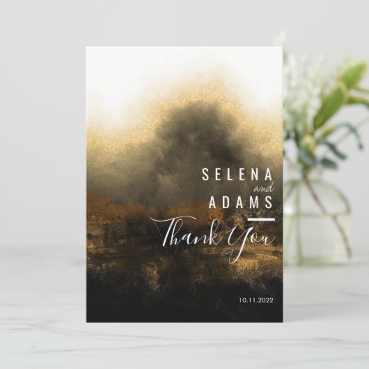 Chic Gold Abstract Typography Wedding Bedankkaart (Staand voorkant)