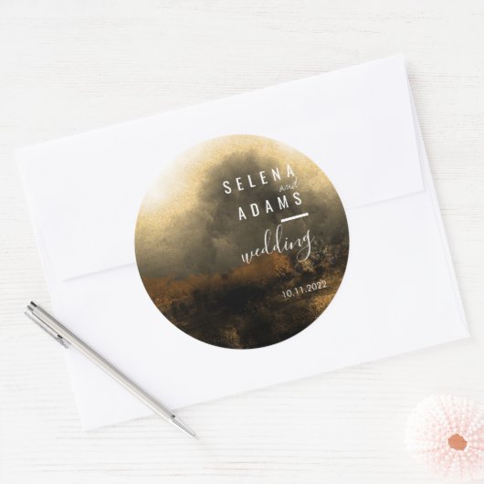 Chic Gold Abstract Typography Wedding Ronde Sticker (Envelop)
