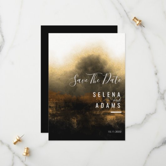 Chic Gold Abstract Typography Wedding Save The Date (Voorkant / Achterkant in situ)