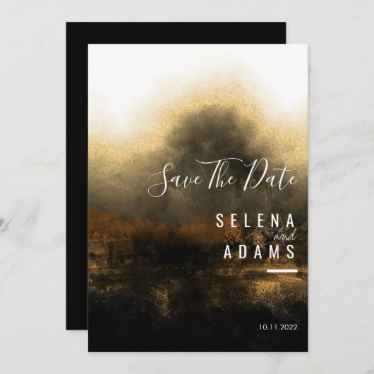 Chic Gold Abstract Typography Wedding Save The Date (Voorkant / Achterkant)
