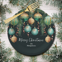 Chic Gold and Green Christmas Tree Ornaments Papieren Bordje