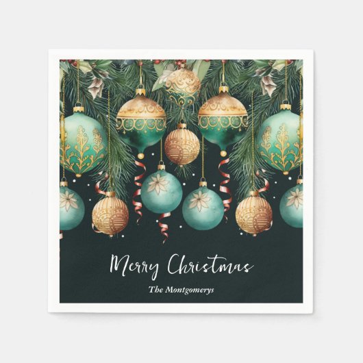 Chic Gold and Green Christmas Tree Ornaments Servet (Voorkant)