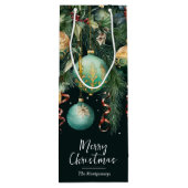 Chic Gold and Green Christmas Tree Ornaments Wijn Cadeautas (Achterkant)