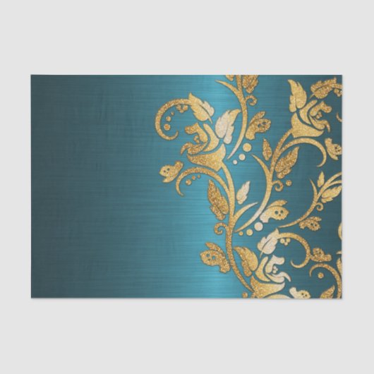 Chic Gold Aqua Floral Glitter Foto afdrukken Tissuepapier (Voorkant)