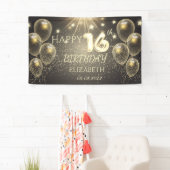 Chic Gold Balloons Stars 16e verjaardag Spandoek (Insitu)