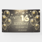 Chic Gold Balloons Stars 16e verjaardag Spandoek (Horizontaal)
