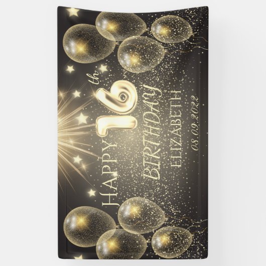 Chic Gold Balloons Stars 16e verjaardag Spandoek (Verticaal)
