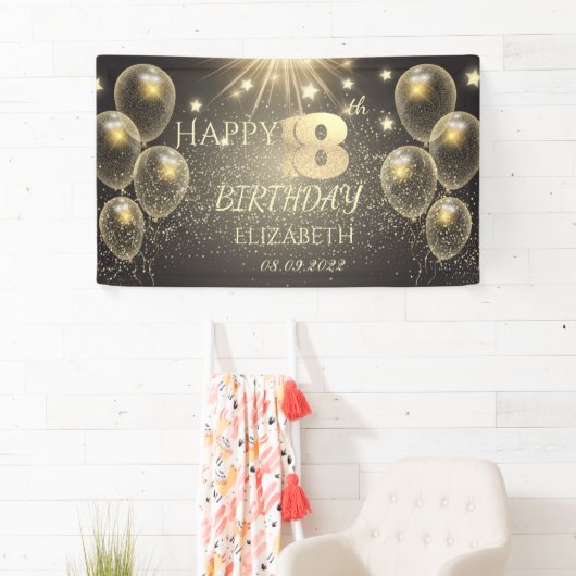 Chic Gold Balloons Stars 18e verjaardag Spandoek (Insitu)
