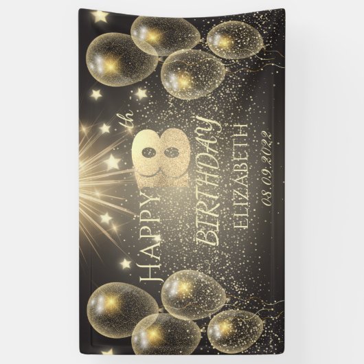 Chic Gold Balloons Stars 18e verjaardag Spandoek (Verticaal)