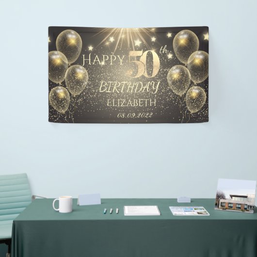Chic Gold Balloons Stars 50e verjaardag Spandoek (Beurs)