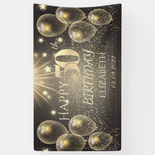 Chic Gold Balloons Stars 50e verjaardag Spandoek (Verticaal)