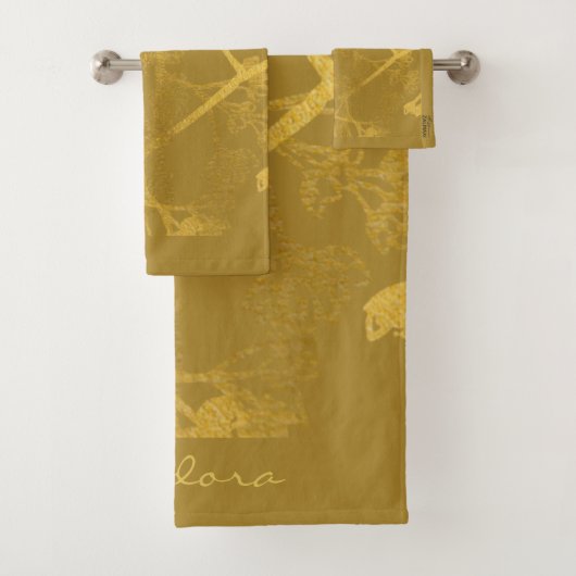 Chic Gold Beige Abstract Floral Pattern Bad Handdoek (Insitu)