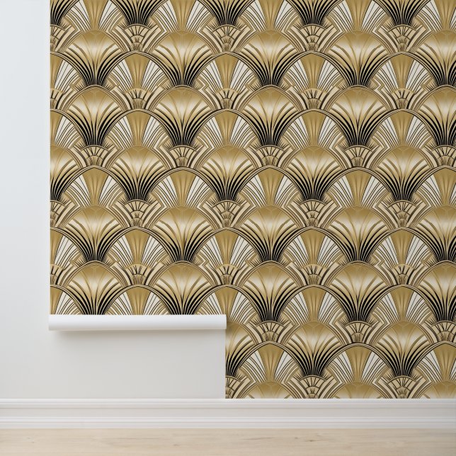Chic Gold Black Art Deco Arches Behang (Applicatie)