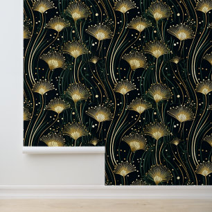 Chic Gold Black Art Deco Fans Behang